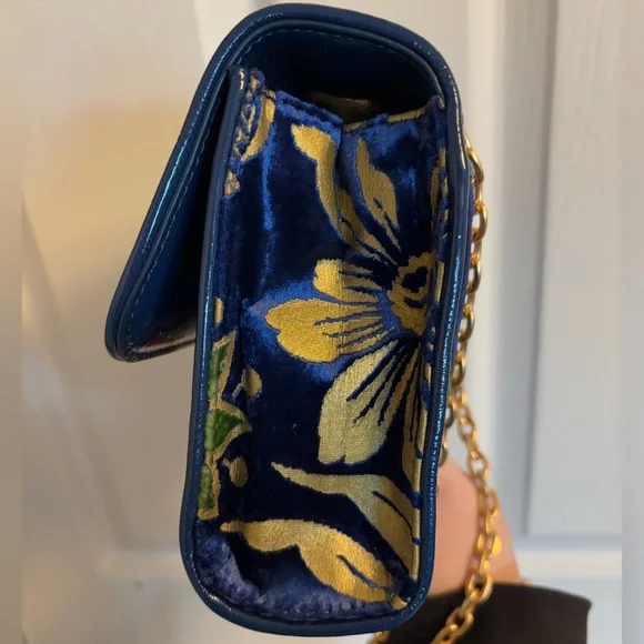 Tory Burch Blue Fleming Velvet Cosmic Floral Small Convertible Shoulder Bag